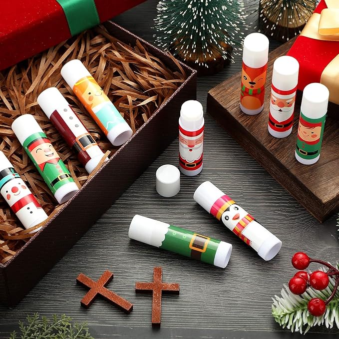 Dunzy 50 Pcs Lip Balm in Bulk Gift Set Moisturizing Lip Moisturizer Christmas Party Baby Shower Favors Christmas Party Gifts with Assorted Fruit Flavors for Women Men Dry Chapped Lips Gifts