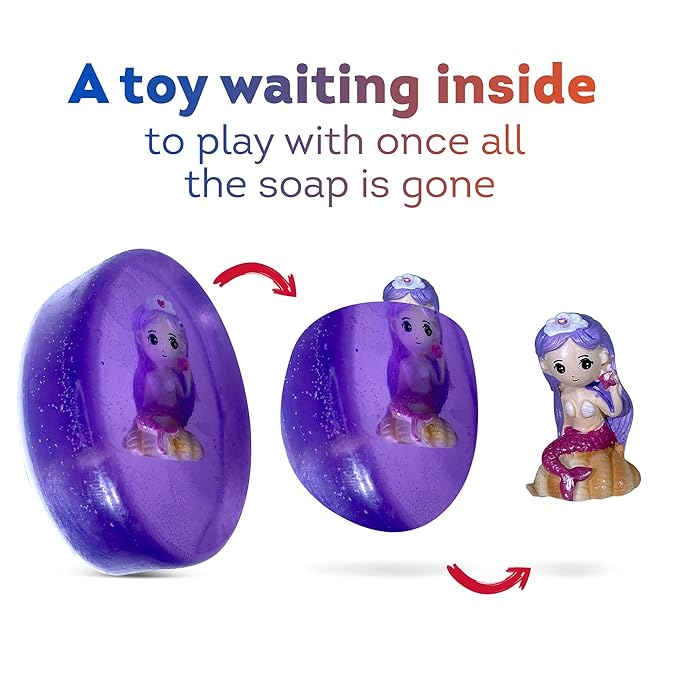 Natural Soap Bar For Kids With Toys Inside | Surprise Mermaid Toy Inside the Bar | Made in USA from Safe Ingredients and Sweet Berries Scent | Kid's Favorite Everyday Routine (Mermaid Toy)