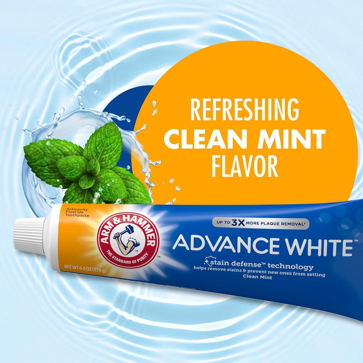 ARM & HAMMER Advance White Toothpaste, Teeth Whitening Baking Soda Toothpaste with Stain Defense Technology and Fluoride, Clean Mint Flavor, 6.0 Oz (4 Pack)