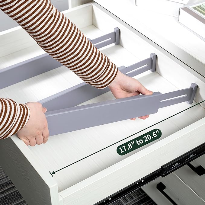 Utoplike Bamboo Drawer Dividers Large, Gray Kitchen Drawer Organizers Adjustable, Spring Loaded, Works in Dresser, Bathroom, Bedroom, Desk, 4 pcs, 2.4" H