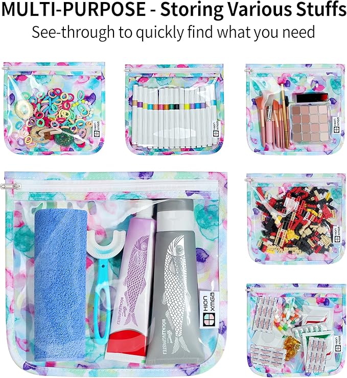 TSA Approved Toiletry Bag, Set of 3 Clear Travel Toiletry Bag Quart Size Zipper Travel Pouch, Waterproof Makeup Cosmetic Bag for Women Men Kids Toiletries Carry on, Watercolor Large