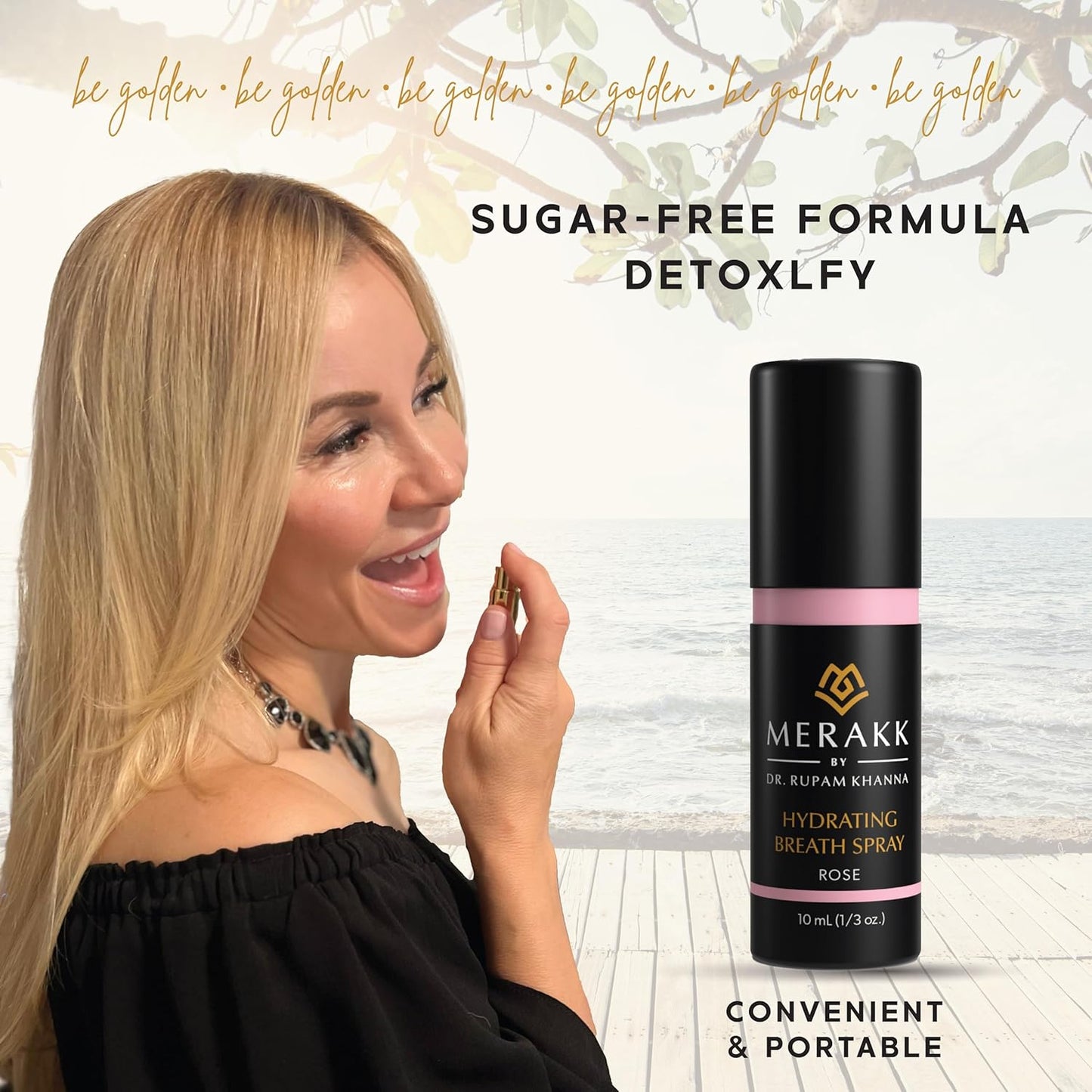 Merakk Hydrating Fresh Breath Spray in Rose - Sugar-Free Breath Freshener Spray & Dry Mouth Spray - Bad Breath Spray with Stevioside, Menthol & Glycerin - Dentist-Designed Oral Spray - 0.3 fl oz