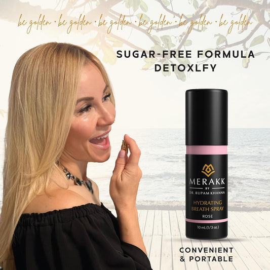 Merakk Hydrating Fresh Breath Spray in Rose - Sugar-Free Breath Freshener Spray & Dry Mouth Spray - Bad Breath Spray with Stevioside, Menthol & Glycerin - Dentist-Designed Oral Spray - 0.3 fl oz