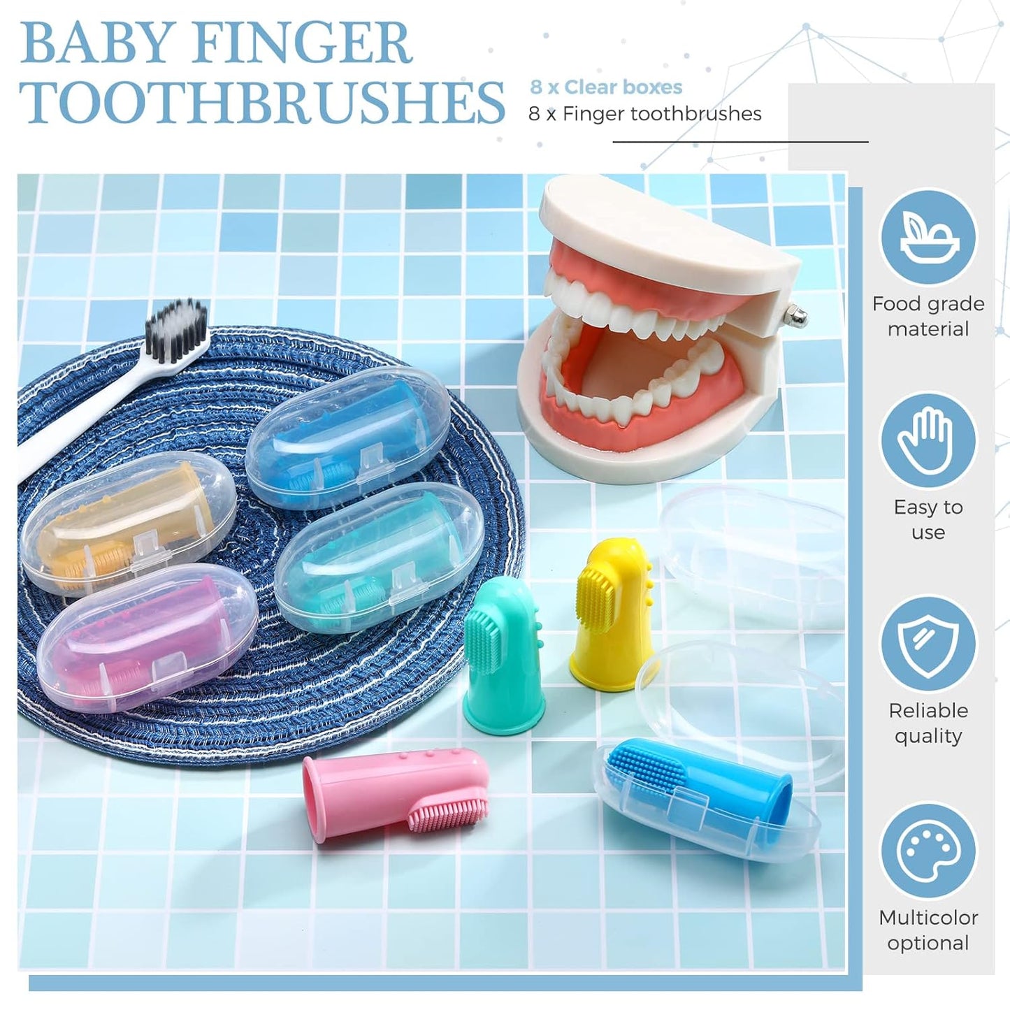 Zopeal 8 Sets Baby Finger Toothbrush for Toddler Kids with Boxes Travel Storage Case Silicone Soft Finger Toothbrush for Infant Newborns Lids Training Healthy Oral Habits Teething Cleaning Massaging