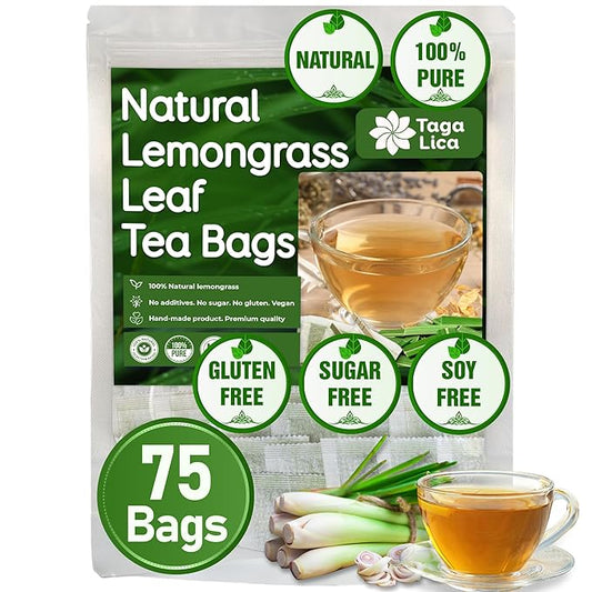 Tagalica, Premium 75 Lemongrass Tea Bags, 100% Natural & Pure Lemongrass leaves, Eco-Conscious Tea Bags, Lemongrass Herbal Tea. Lemongrass Leaf Tea. No Sugar, No Caffeine, No Gluten, Vegan.