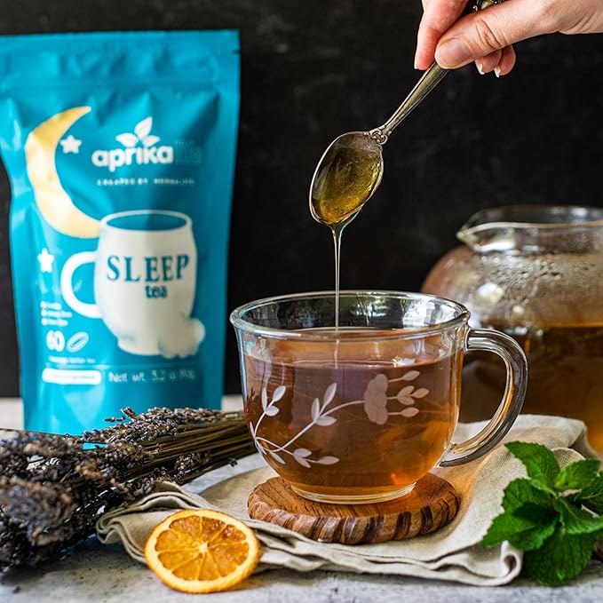 Aprika Life Sleep Tea for Bedtime Relaxation & Stress Relief – Natural Caffeine-Free Herbal Nighttime Tea with Chamomile, Lavender, Mint & Hibiscus – No Melatonin Sleep Aid – Relaxing Tea Bags 60 Pack