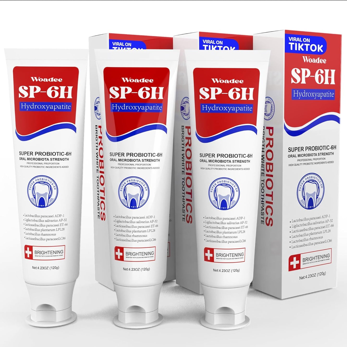 Woadee SP-6 Hydroxyapatite Toothpaste, SP-6 Probiotic Whitening Toothpaste,6 Probiotics+Hydroxyapatite Formula for Teeth Whitening, Strengthening and Enamel Protection，Mint Flavor, Fresh Breath (3)