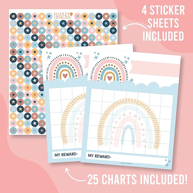Sticker Chart for Kids Behavior at Home & Classroom - 25 Reward Chart for Kids Incentives, Gold Star Sticker Sheets, Boho Incentive Charts for Classroom Must Haves