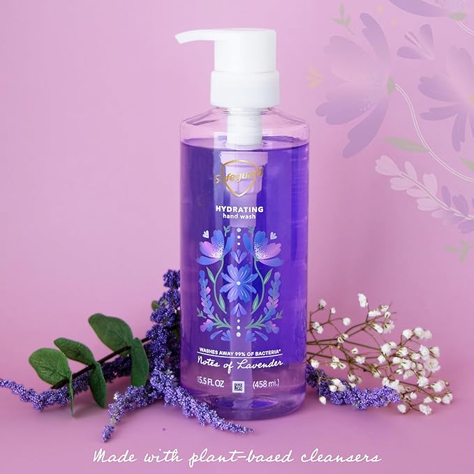 Safeguard Liquid Hand Soap, Micellar Deep Cleansing, Washes Away 99% Bacteria, Made with Natural Moisturizers, Enriched with Skin Conditioners, PH Balanced, Lavender Scent 15.5 oz (Pack of 4)