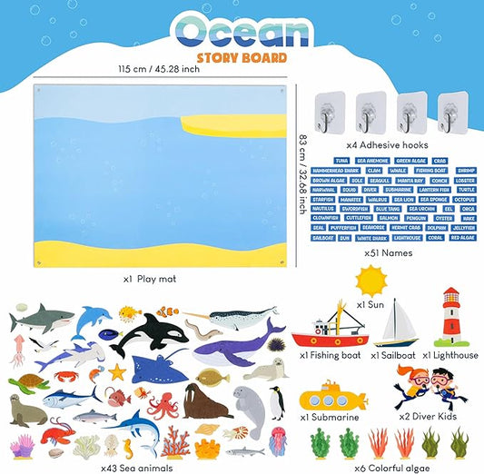 BONNYCO Felt Board for Toddlers with 107 Sea Animals Figures. Montessori and Sensory Toys, Birthday Gifts for Kids 3-8 Years Old. Educational Games, Learning Activities, Christmas