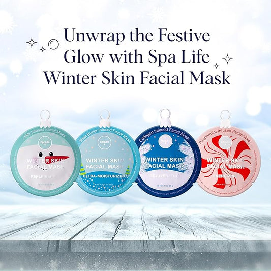 SpaLife Beauty Winter Skin Christmas Face Mask Bundle | Korean Facial Masks | Hydrating, Moisturizing and Firming Sheet Mask Set | Christmas Gifts for Women | 12 Pack