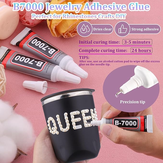 13500Pcs Flatback Pearls for Bedazzling (Beige) with 3Pcs B7000 Jewelry Glue, Assorted Size 2/3/4/5/6/8/10mm Half Pearl, Bedazzling Gems for Crafting Clothing Tumbler Shoes Embellishment Nail Art