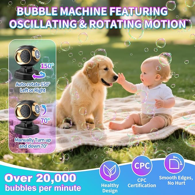 Bubble Machine, Durable Bubble Machines for Kids Toddler Parties, Automatic Bubble Blower Machine Bubble Maker Battery Operated, Great for Wedding Birthday - Christmas Bubble Toy, Black