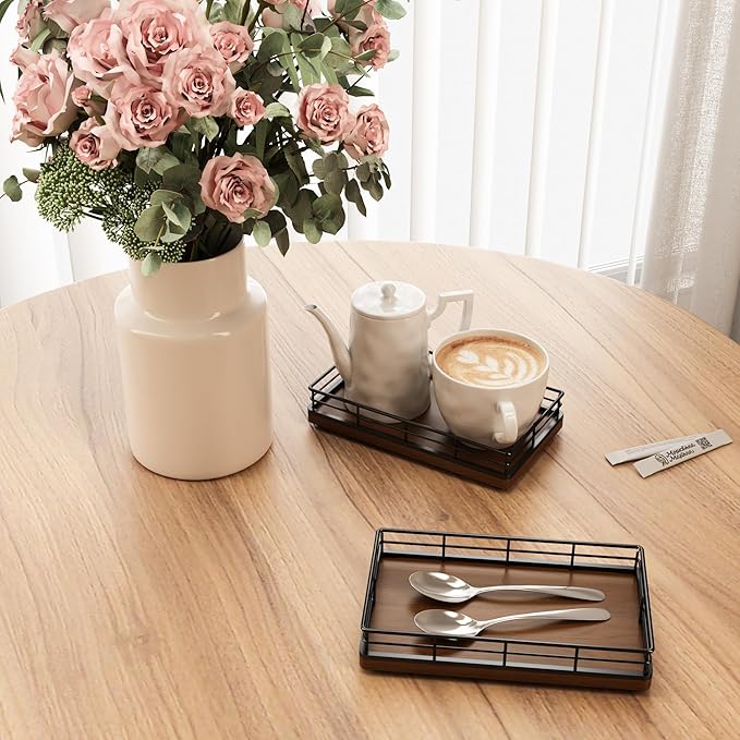 Wooden Decorative Tray, Oak 7.5" L Coffee Table Tray for Kitchen Countertop Soap Sponge Holder for Dresser Perfume Jewelry Candle Nightstand Table Centerpieces for Dining Room Decor Walnut