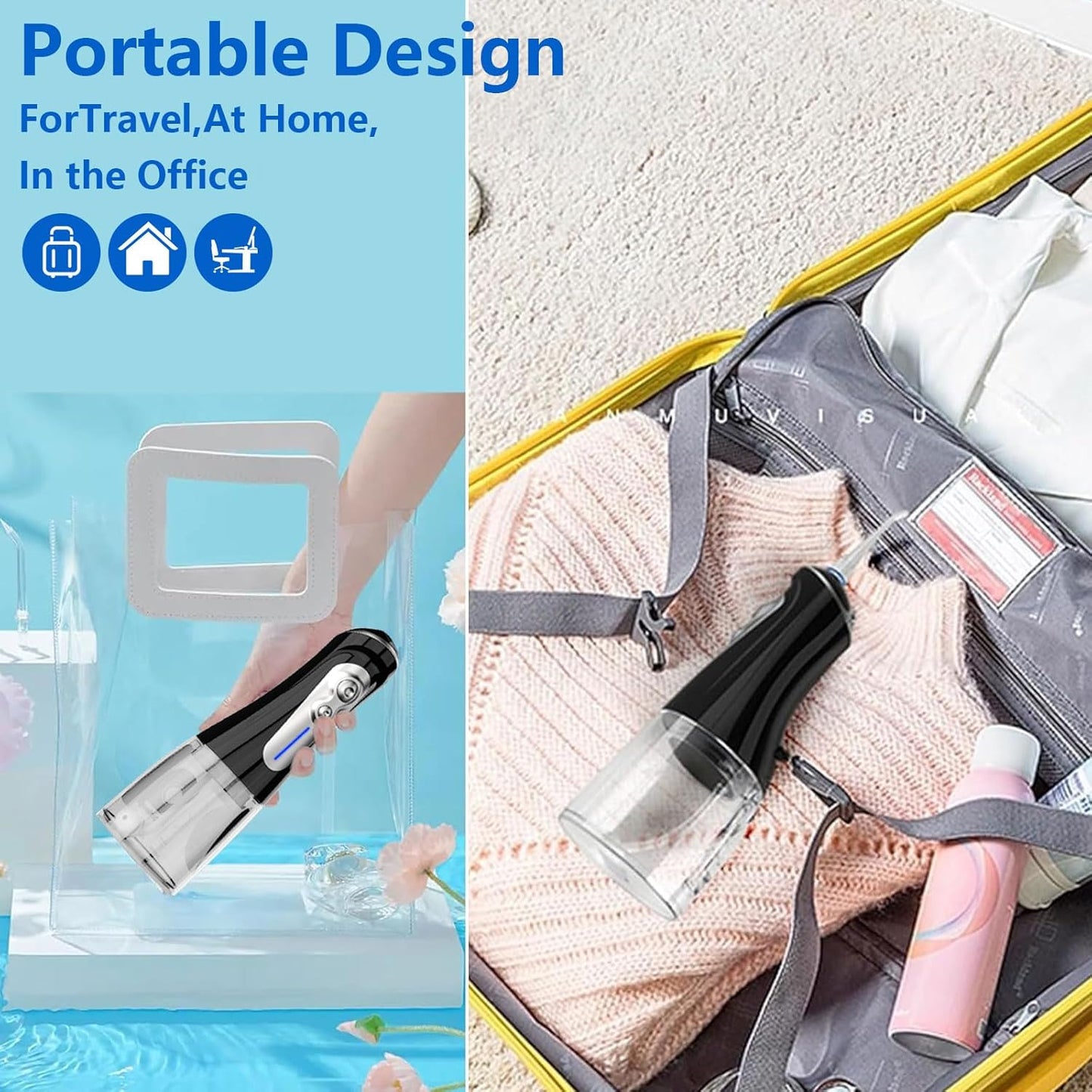 NBGRLVS Water Dental Flosser Cordless - Rechargeable IPX7 Waterproof Teeth Pick Flossing Cleaner,Portable 320ml Tank 6-Mode Oral Irrigator for Teeth/Braces/Tongue,Storage Box for Travel & Home