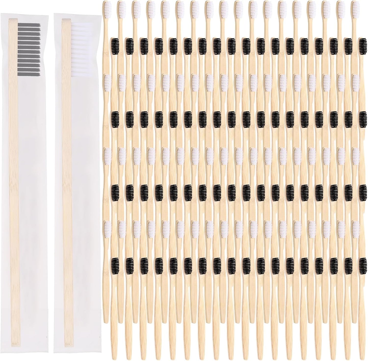 Vesici 100 Pcs Bamboo Toothbrushes Bulk Soft Bristles Toothbrushes with Micro Fur Ultra Wooden Bamboo Teeth Brushes Manual for Adults Travel Family Hotel Use Individually Packaged (Black,White)
