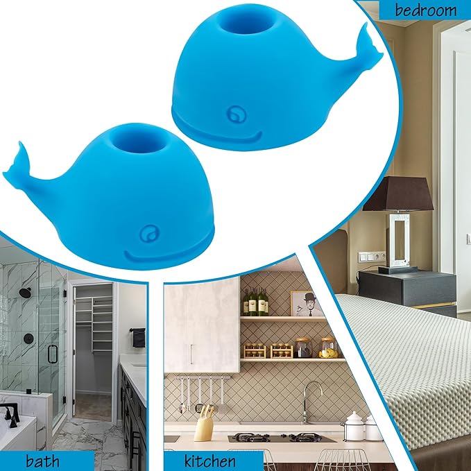 Whale Toothbrush Holder Set, Silicone Compact Stand, Toothbrush Organizer for Bathroom and Sink, Cute Portable Toothbrush Protector for Home & Travel (2Pcs, Blue)