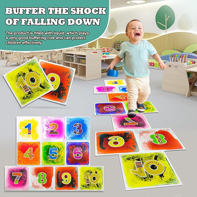 Sensory Floor Mats Kids Autism - Liquid Sensory Tiles with Numbers for Children Over Three Years Old- Sensory Floor Pads for Classroom