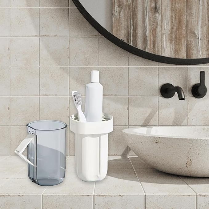 Toothbrush Travel Case, 2-in-1 Portable Toothbrush Holder with Leak-Proof Tray and Rinse Cup with Handle for Travel, Camping, Gym, and Outdoor Use