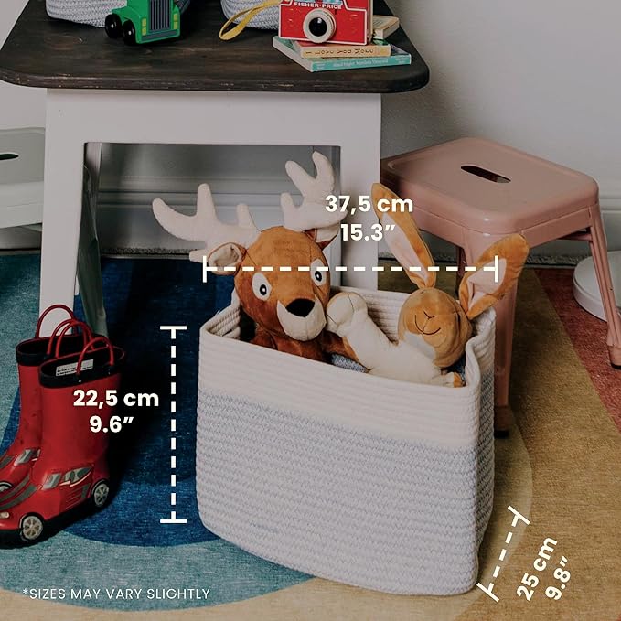 OrganiHaus Set of 3 Woven Storage Baskets for Shelves, Decorative Organizer Bins for Closet & Bathroom, Multipurpose Home Organization Baskets, Toy Storage Basket - Blue/Off-White, 15x9x10 inches