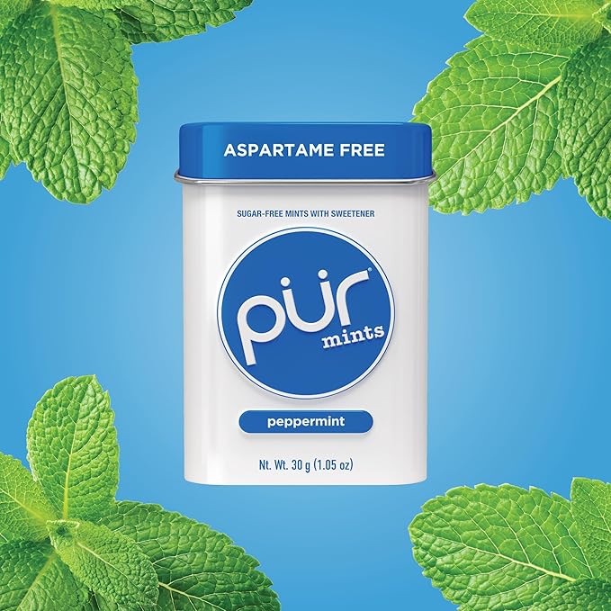 PUR Mints | Aspartame Free Mints | Made with Xylitol | Sugar Free, Vegan, Gluten Free & Keto Friendly | Natural Peppermint Flavored Mints, 30 Pieces (Pack of 2)
