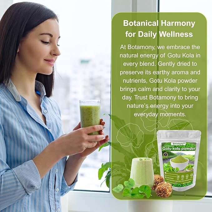 BOTAMONY Organic Gotu Kola Powder 7oz, Centella Asiatica Herbal, Non-GMO Vegan Gluten-Free, Traditionally Used in Ayurveda for Focus and Daily Vitality, Fine Leaf Powder