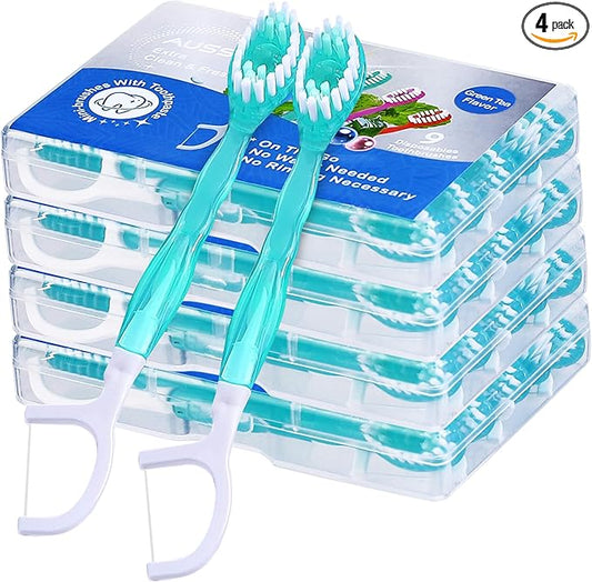 36 Pack Mini Disposable Toothbrushes – 5-in-1 Prepasted Travel Toothbrush with Toothpaste Floss & Pick for Hotel Camping Flight Car Guest Use – 9ct per Portable Case Essentials for Women Men Kids