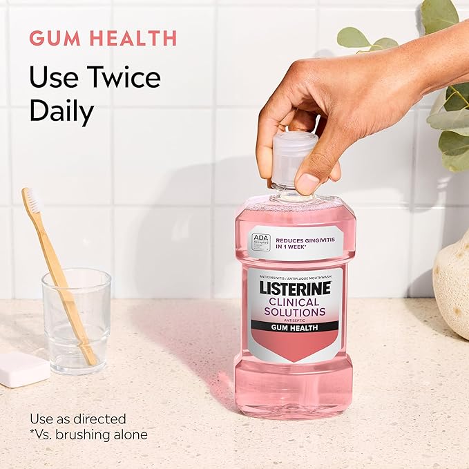 Listerine Clinical Solutions Mouthwash Gum Health Antiseptic, Antigingivitis and Antiplaque Oral Rinse Helps Prevent Buildup and Immediately Kills Germs for Healthier Gums, ICY Mint, 500 mL