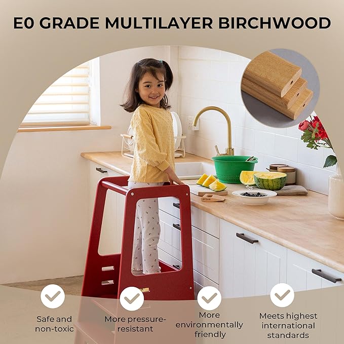 AVDAR Toddler Standing Tower Wooden Toddler Stool for Kitchen Adjustable, Winner 2023 of Contemporary Good Design, Montessori Kitchen Tools