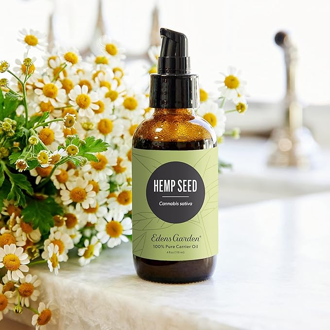 Edens Garden Hemp Seed Carrier Oil- 100% Pure Premium Cold Pressed & Hexane Free, Natural Moisturizer for Face, Skin, Hair, & Nails, Massage & Muscle Soother, Diluting Essential Oils 118 ml (4 fl oz)