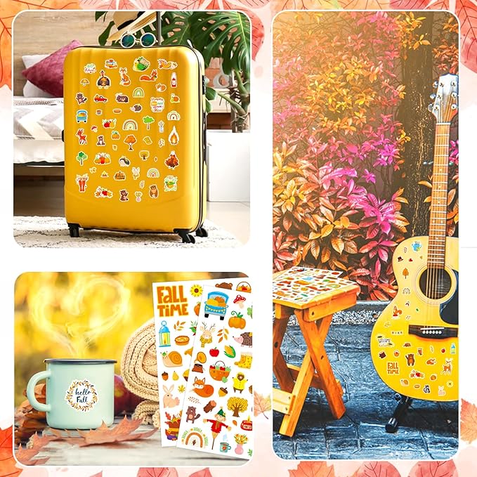 Fall Autumn Adhesive Stickers 990 Counts Woodland Pumpkin Stickers for Birthday Invitations Envelopes Decorations Party Goodie Gifts Bags Decor Water Bottle Decor Stickers