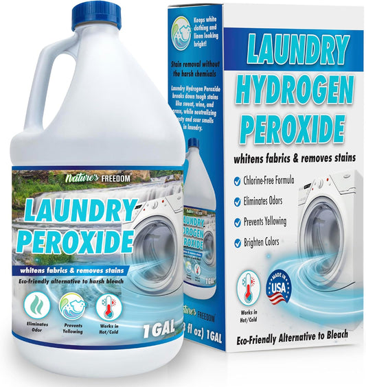 Nature's Freedom Laundry Peroxide, Chlorine-Free Whitening Solution, Stain and Odor Remover, 1 Gallon