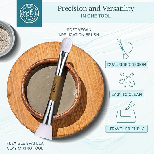 Bare Essentials Living - Clay Face Mask Brush (1 Pack, Bamboo) Dual Soft Silicone Face Mask Applicator Brush Tool, Great Facial Essentials, Moisturizer Applicator & Skincare Brush for Facials