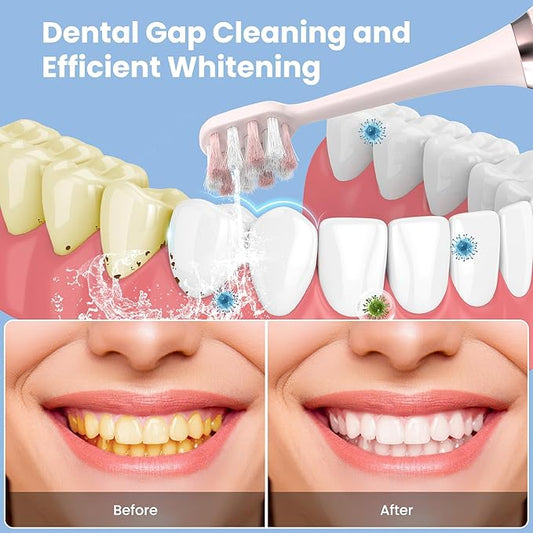 Portable Water flosser with Electric Toothbrush, 2 in 1 Teeth Cleaning Kit, Electric Toothbrush and flosser Combo, Water Flosser for Travel and Home (Pink)