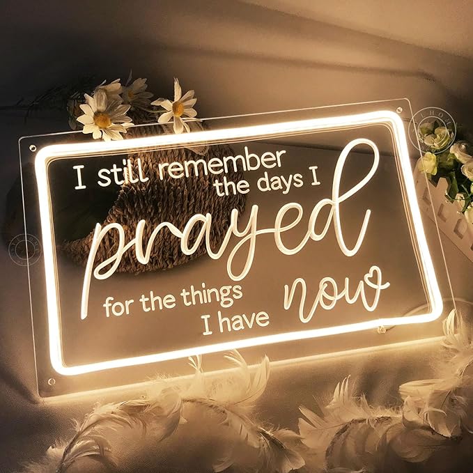 SYLHOME Pray Led Neon Light Sign I Still Remember The Day I Prayed for The Things I Have Now Home Bedroom Retro Church Decor Inspirational Table Blessed Motivational Signs USB 15.75"X9.8"