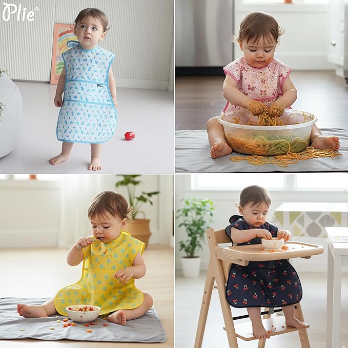 Full Coverage Waterproof Feeding Bib for Toddlers – Extra Long Apron Bib for Mealtime, Self-Feeding, High Chairn