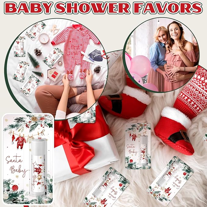 30 Pack Santa Baby Shower Games Prizes Party Gifts Bulk Lip Balms Favors for Winners Adults Guests Gender Reveal Favors Decorations Baby Shower Souvenirs Gift Bags Stuffers