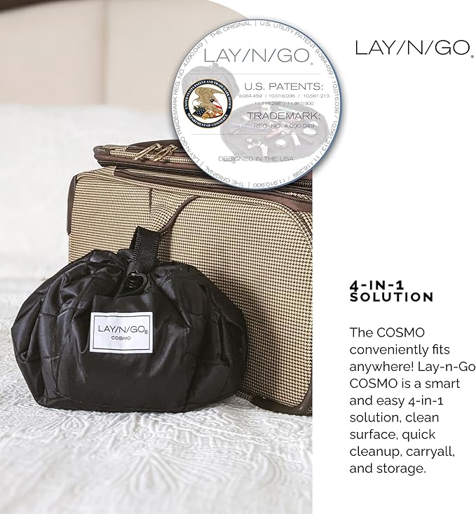 Lay-n-Go Cosmo Layflat Drawstring Cosmetic & Makeup Bag Organizer w/Zipper Pocket, Brush Loops & More, Cinch to Close, Lay Flat to Use, Durable, Machine Wash, Travel Toiletry Bag (20", Purple)