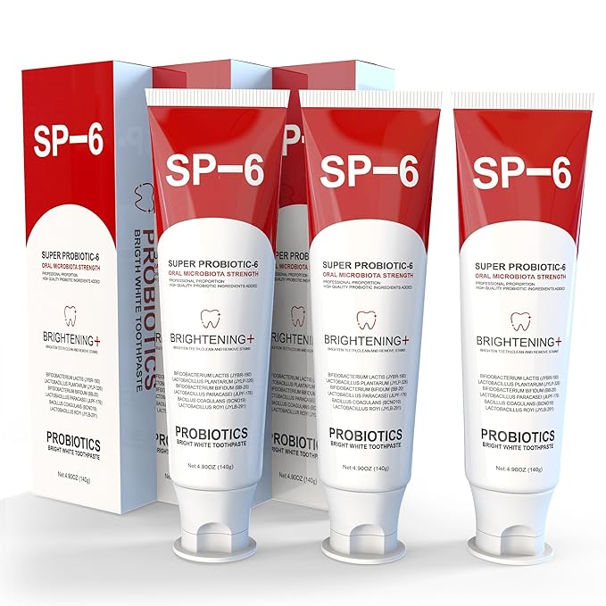 SP-6 Probiotic Whitening Toothpaste for Teeth Whitening/Brightening & Fresh Breath, 6 Probiotics Formula for Gum Health, Fluoride-Free, Minty Fresh Flavor,4.9 oz (3, Mint 3)