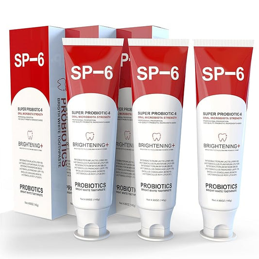 SP-6 Probiotic Whitening Toothpaste for Teeth Whitening/Brightening & Fresh Breath, 6 Probiotics Formula for Gum Health, Fluoride-Free, Minty Fresh Flavor,4.9 oz (3, Mint 3)