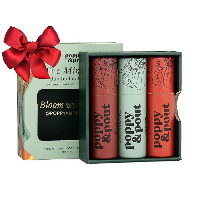 Jumbo Lip Balm Gift Set (3-Pack, Minty Flavors) | Poppy & Pout All Natural Lip Balms & Moisturizers | Hydrates with Beeswax, Vitamin E, Organic Coconut Oil | Cruelty-Free | Recyclable Cardboard Tube