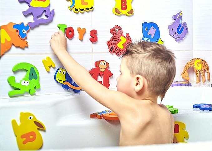 Foam Bath Toys Letters - Set of 52 Pcs - Non-Toxic Bathtub ABC Alphabet for Kids Toddlers - Original Premium Educational Floating Animals Puzzles for Baby Boys Girls
