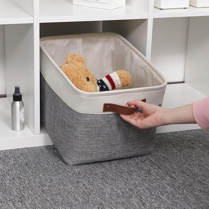 HNZIGE Fabric Storage Baskets for Shelves(3 Pack) Large Collapsible Storage Baskets for Organizing, Decorative Baskets Bins Set with Handles for Closet, Clothes, Toy, Home(White&Gray,15" x 11" x 9.5")