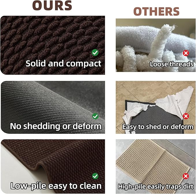 Large Bathroom Rugs Non Slip Washable Bath Rugs Super Absorbent Bathroom Rug Thin Quick Dry Low Pile Bath Mats, Brown 36"x48"