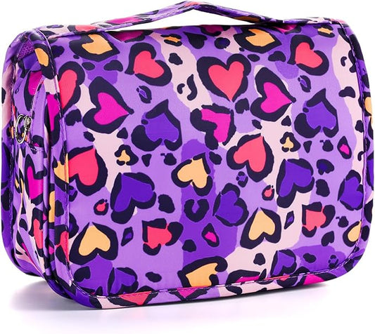 Kids Hanging Toiletry Bag for Girls, Travel Toiletry Bag for Little Young Girls Cosmetic Makeup Waterproof Wash Bag Toddler Traveling Toiletries, Leopard Purple