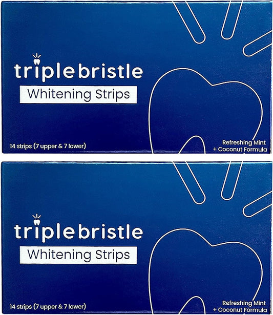 Triple Bristle Teeth Whitening Strips, Sensitive Teeth Friendly, 14 Whitening Strips Per Box, Mint and Coconut Teeth Whitening Strip, Enamel Safe - Without Sensitivity, 2 Pack