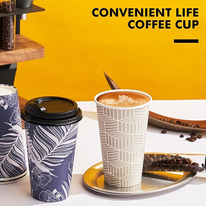 16 oz Disposable Coffee Cups with Lids 100 Pack, Hot Paper Coffee Cups with Lids, To Go Cup with Lid