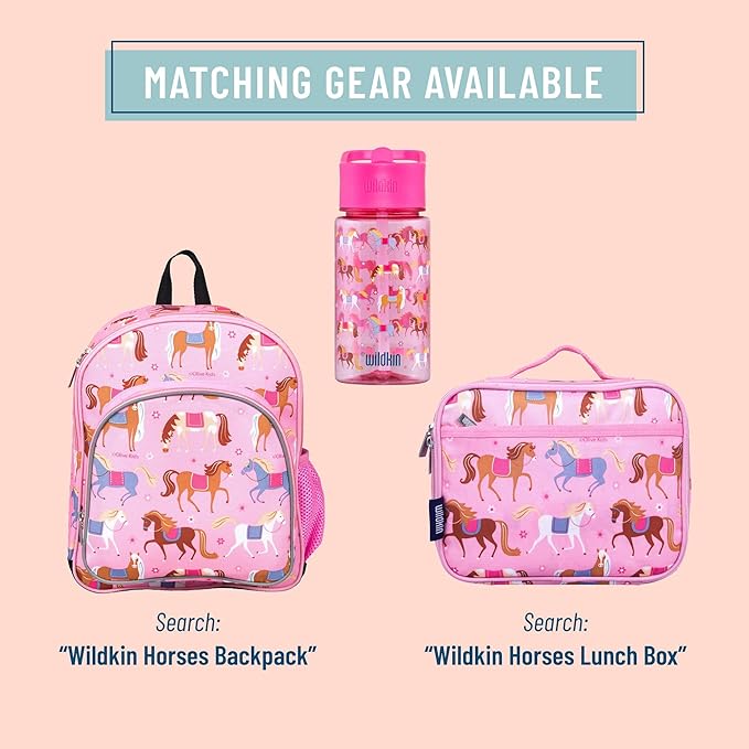 Wildkin Kids 16 Oz Water Bottle – BPA-Free Tritan, Leak-Proof Lid, Durable & Easy to Clean - Horses