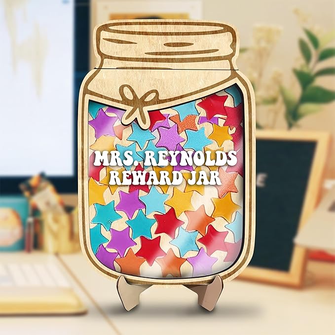 Personalized Reward Jars for Kids - Magnetic Reward Jar for Classroom Behavior – Incentive Jar with Stars for Teachers & Kids – Class Rewards Chart, Potty Training, Behavior Management, Style 03