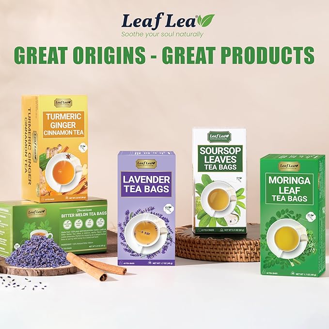 LeafLea 40 Premium Lavender Tea Bags, Natural Lavender Flowers, Lavendar Herbal Tea with Delicate Floral Aroma & Smooth Flavor, Relaxing Evening Infusion, No Caffeine, No Sugar, Individually Wrapped